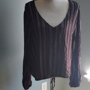 a.n.a. striped V-Neck Button-Up rayon Blouse